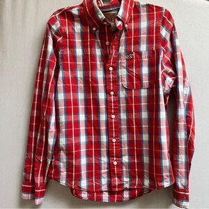 Hollister Red Plaid Button-Down Shirt Sz M